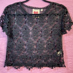 Derek Heart ~*Valentines~*Sexy Sheer Black~ Lace Floral~Cropped Top~M *Like New!